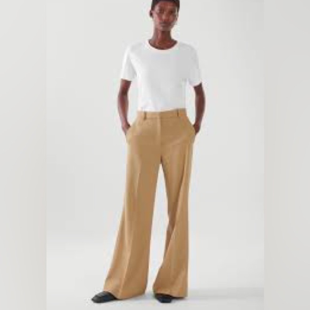 COS Wool High Rise Wide Leg Camel Trousers Sz 4 - Picture 3 of 15